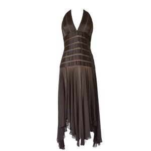 NWT BCBGMAXAZRIA 100% SILK CHIFFON CHOCOLATE BROWN ANKLE LENGTH DRESS SIZE 2